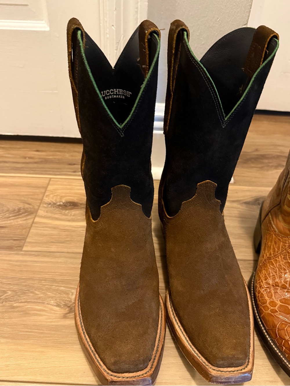 Lucchese Two-Tone Brown and Black Suede Western Boots